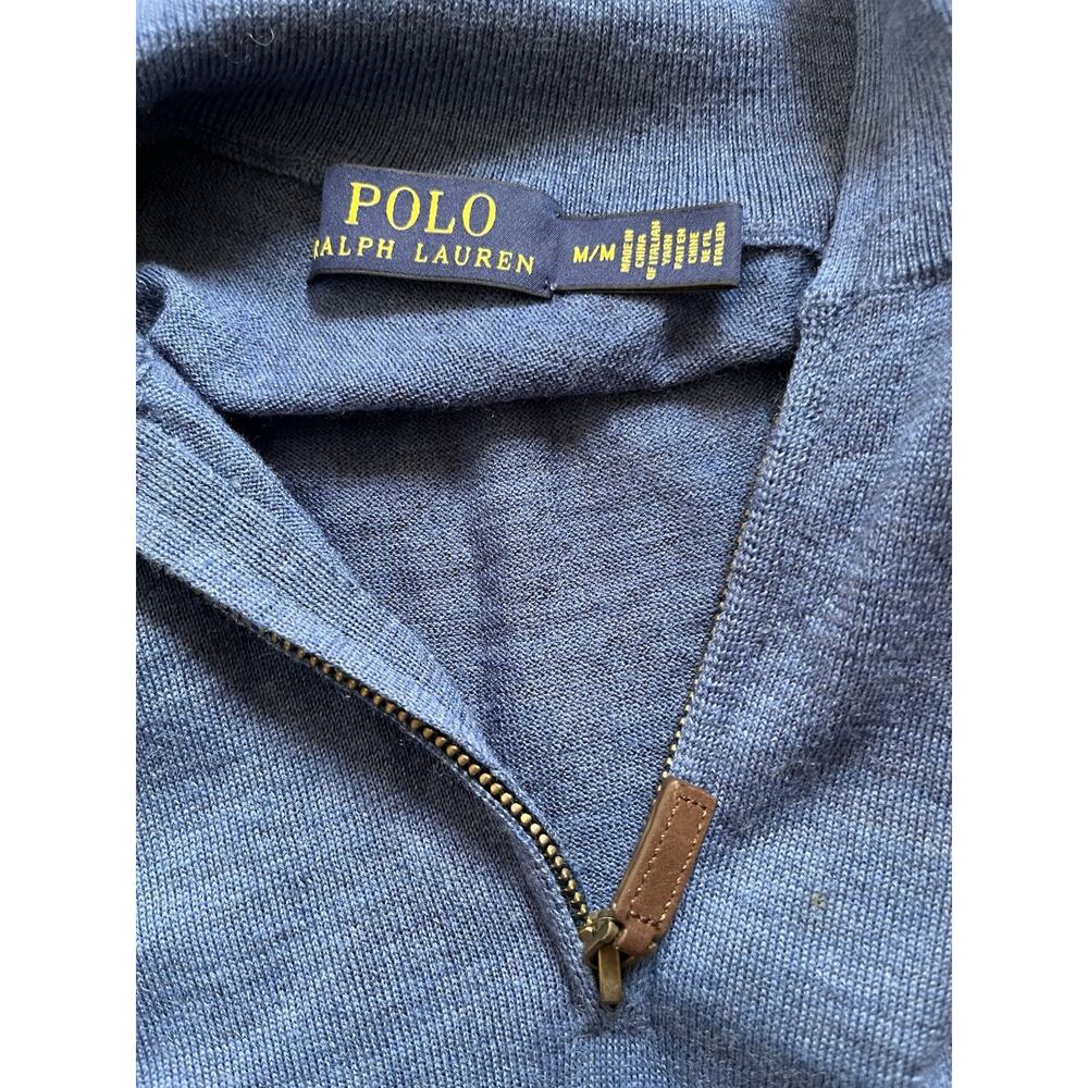 Polo Ralph Lauren Merino Wool Quarter Zip Sweater Heathered Blue M Italian Yarn - Picture 14 of 16